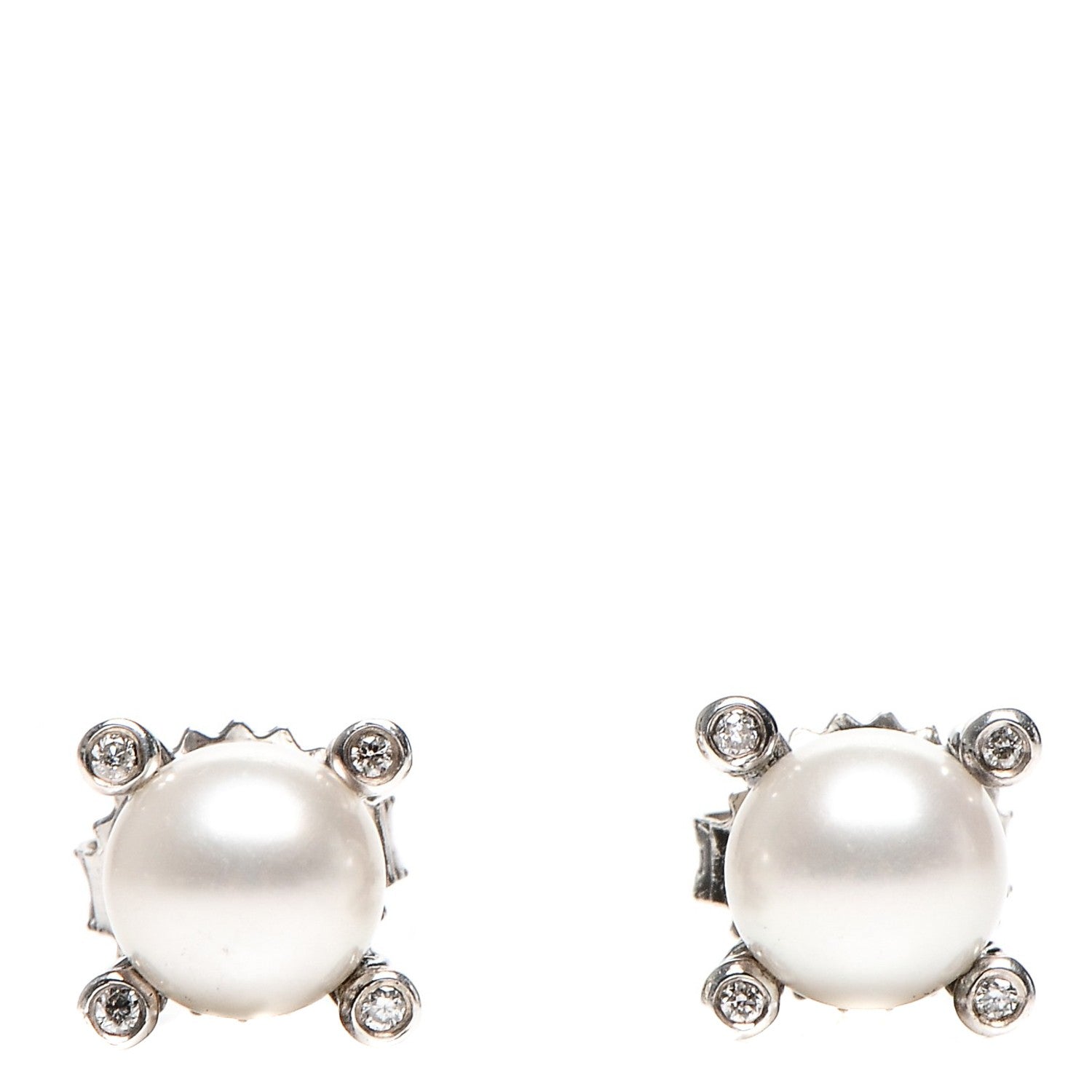 David Yurman Sterling Silver Diamond Pearl 7mm Earrings 1 of 4