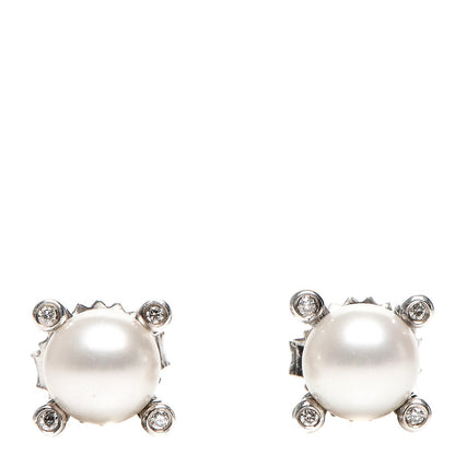 David Yurman Sterling Silver Diamond Pearl 7mm Earrings 1 of 4
