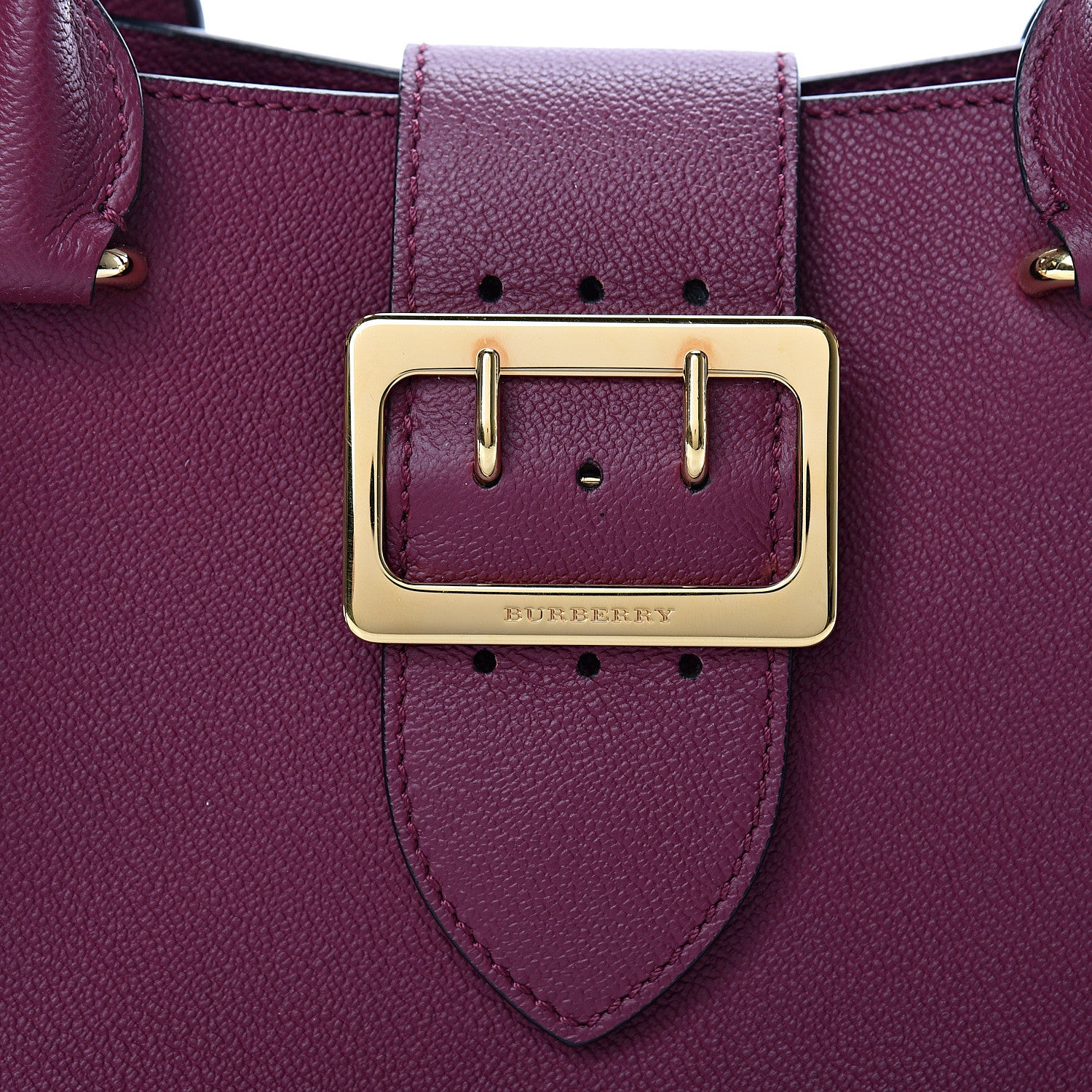 Burberry Soft Grain Calfskin Small Buckle Tote Dark Plum 7 of 10