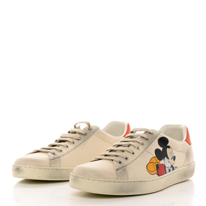 Gucci X DISNEY Miro Soft Calfskin Mickey Mouse Print Womens Ace Sneakers 40 Ivory Deep Orange 3 of 9