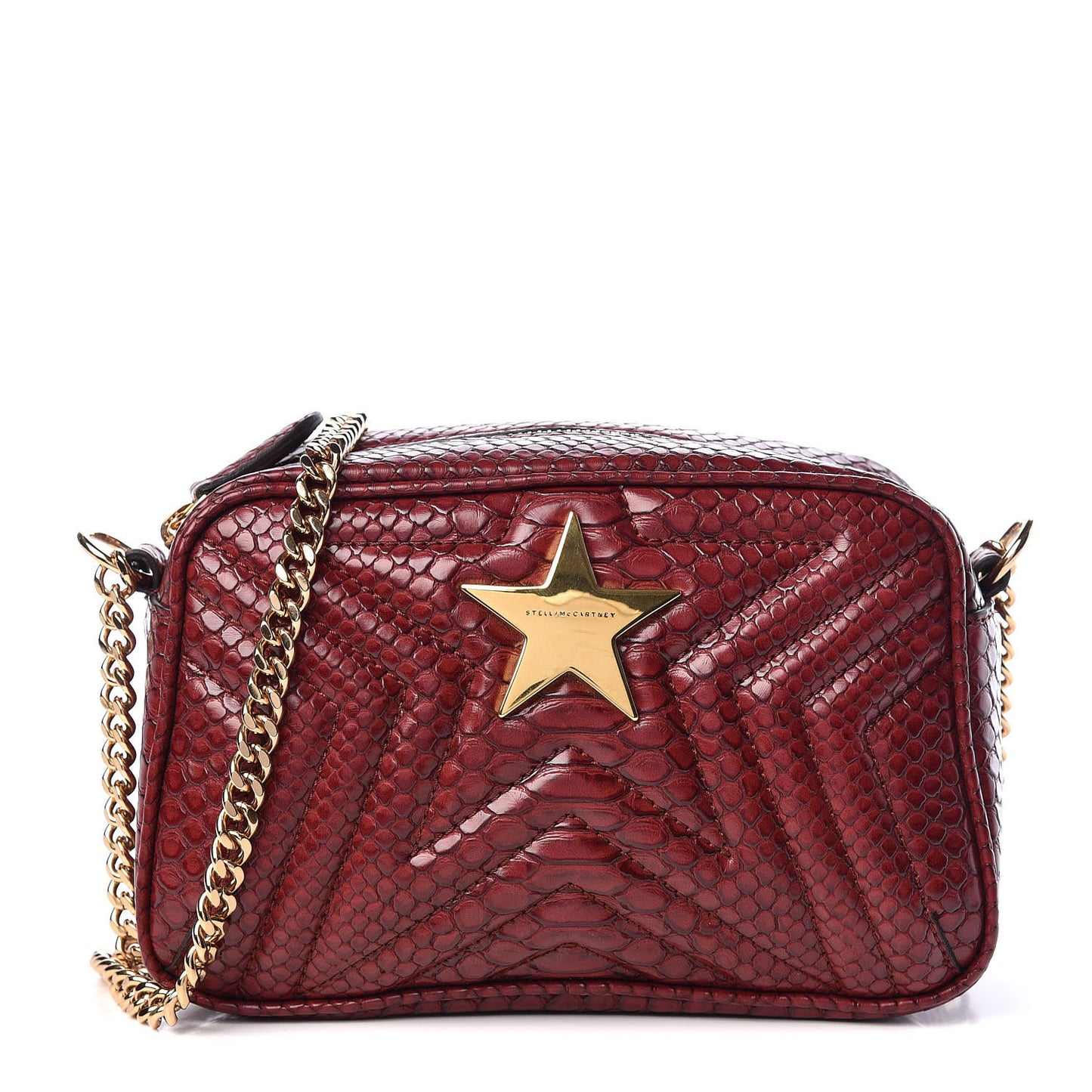Snakeskin Effect Small Star Patch Shoulder Bag Burgundy
