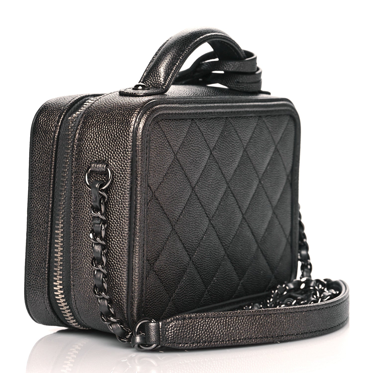 Chanel Caviar Quilted Small CC Filigree Vanity Case Dark Silver 2 of 9