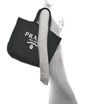 Prada Yarn Raffia Effect Crochet Logo Tote Black 2 of 12