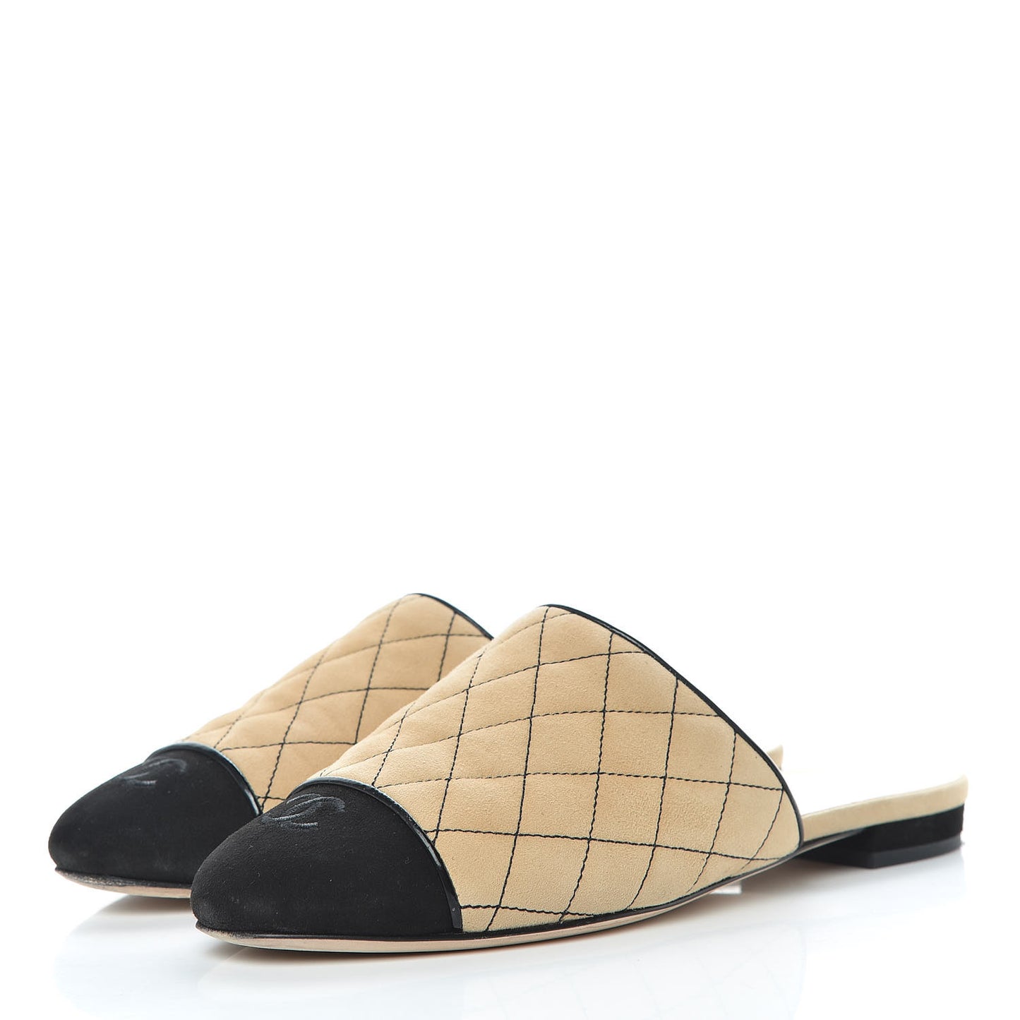 Kid Suede Quilted Mules 38 Beige Black
