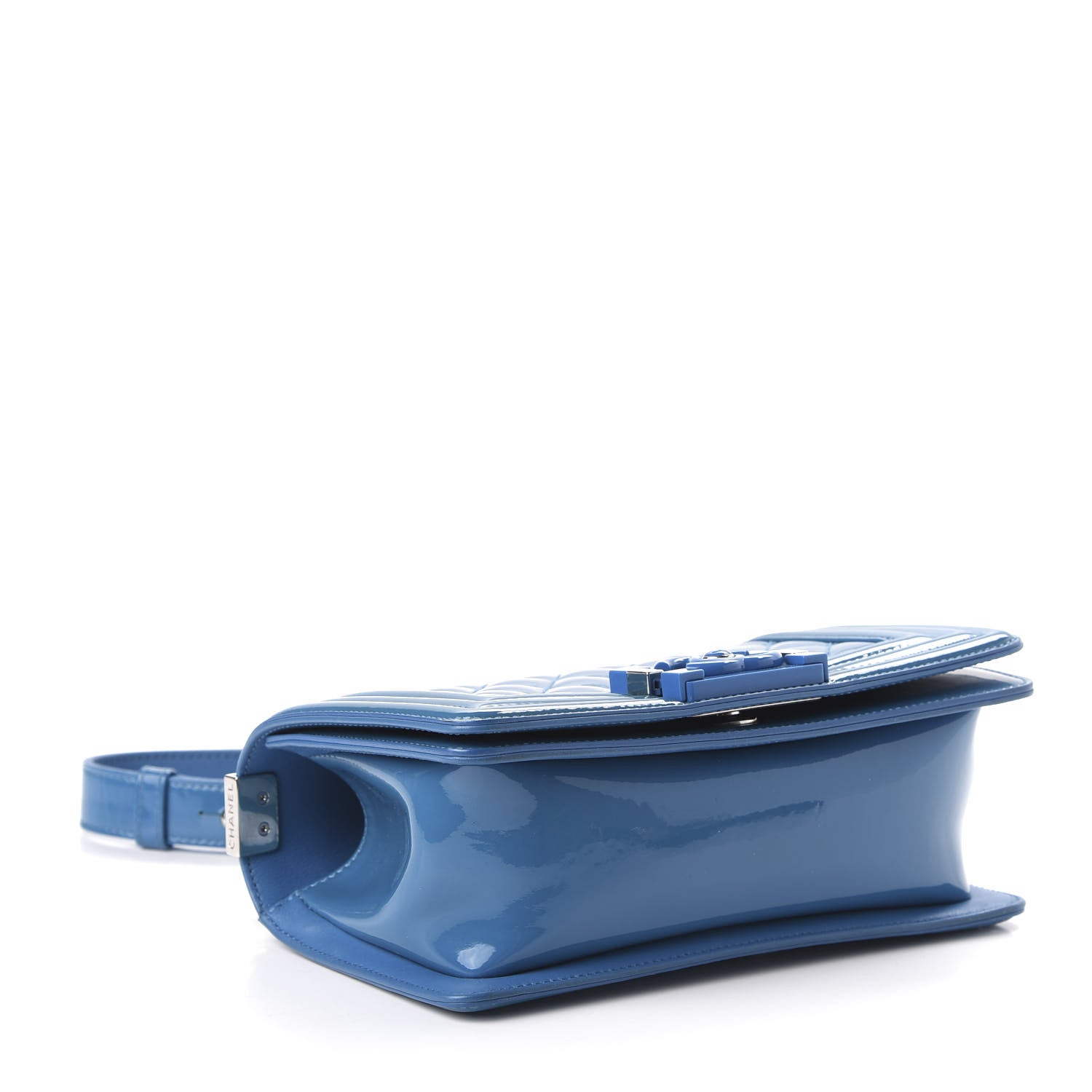 Chanel Patent Calfskin Quilted Small Plexiglass Boy Flap Blue 4 of 10