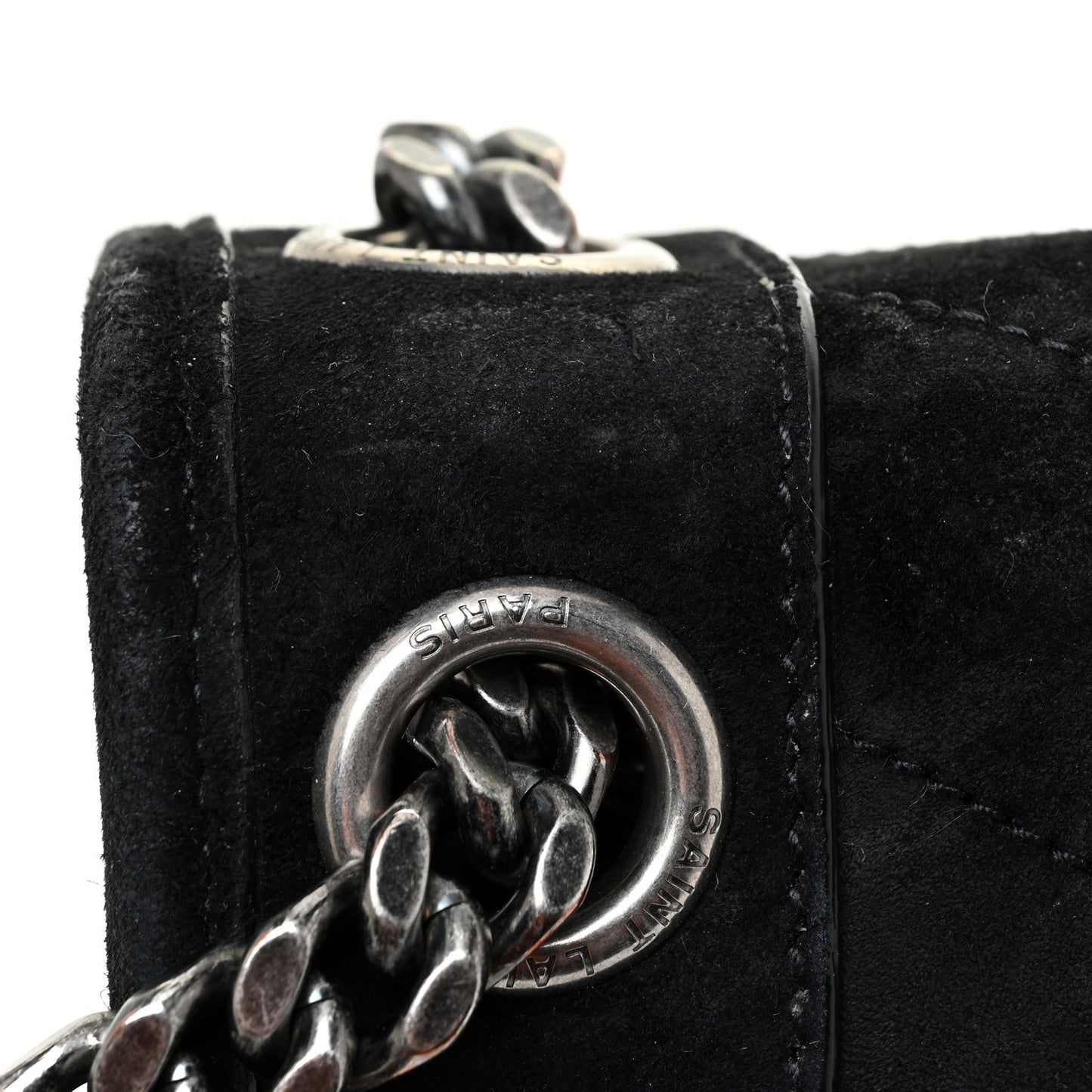 Suede Monogram Medium Niki Chain Satchel Black