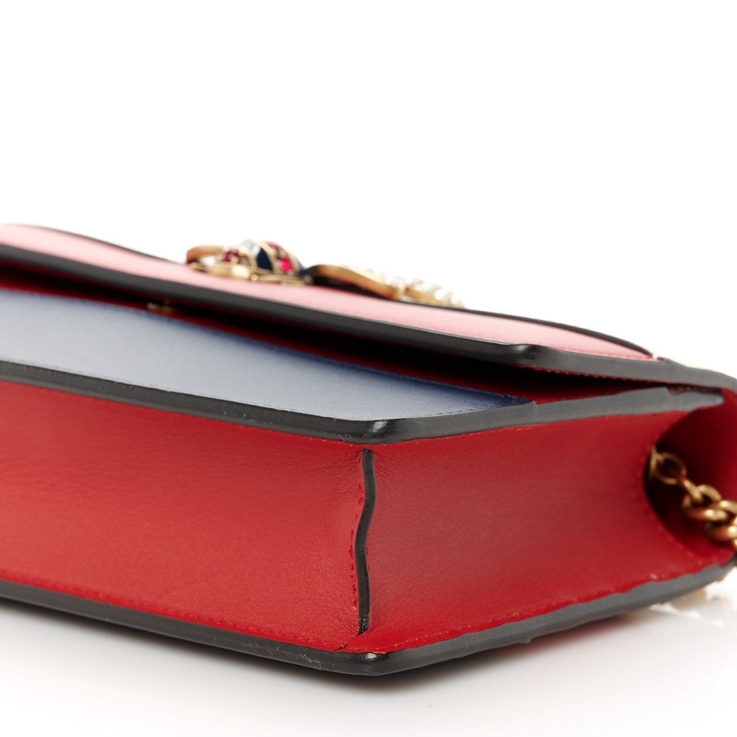 Calfskin Queen Margaret Chain Wallet Blue Agata Hibiscus Red Mystic White