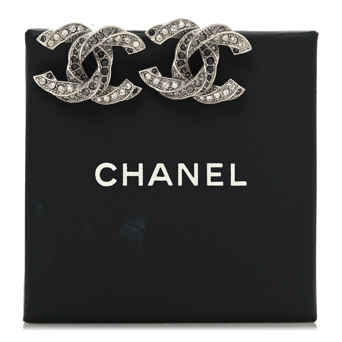 Chanel Crystal CC Twisted Earrings Silver 5 of 5