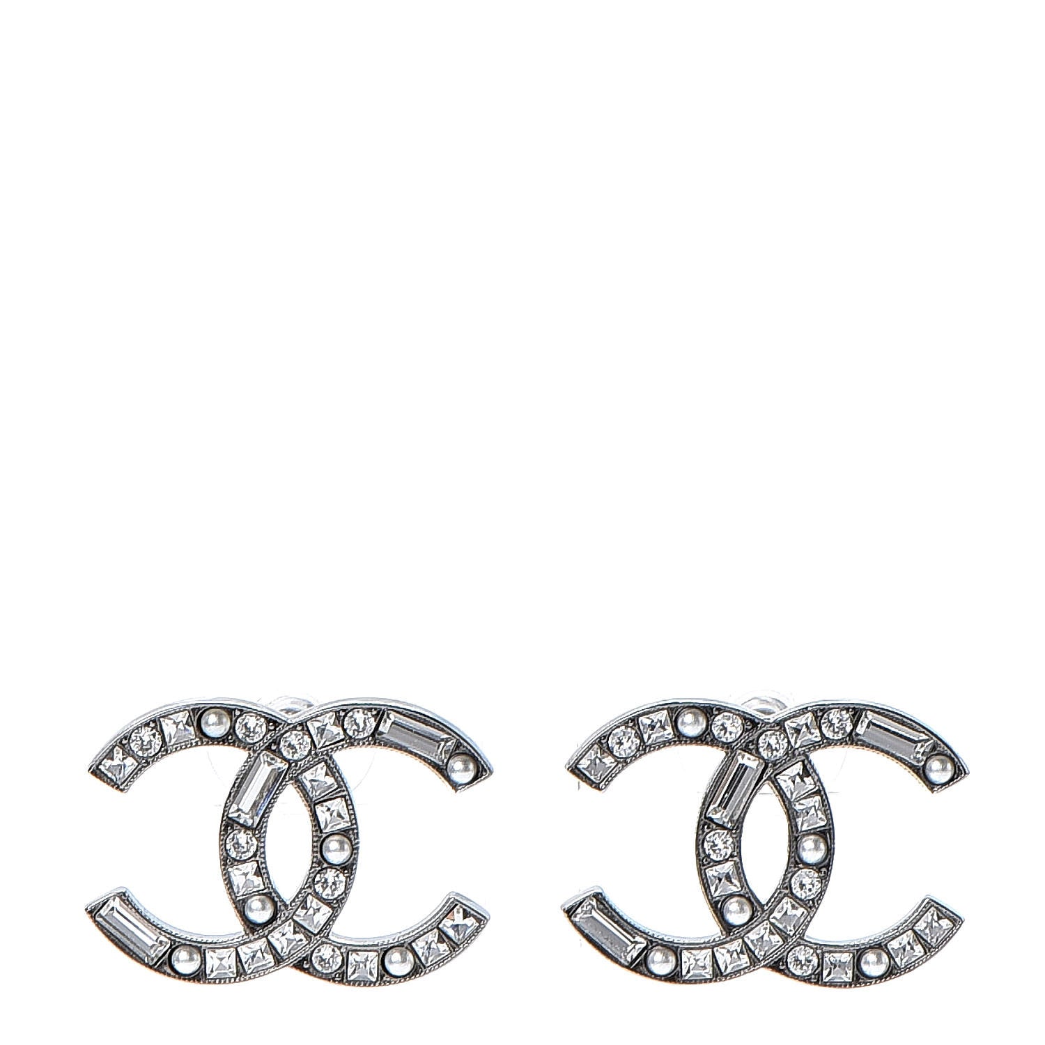 Chanel Crystal CC Earrings Silver 1 of 6