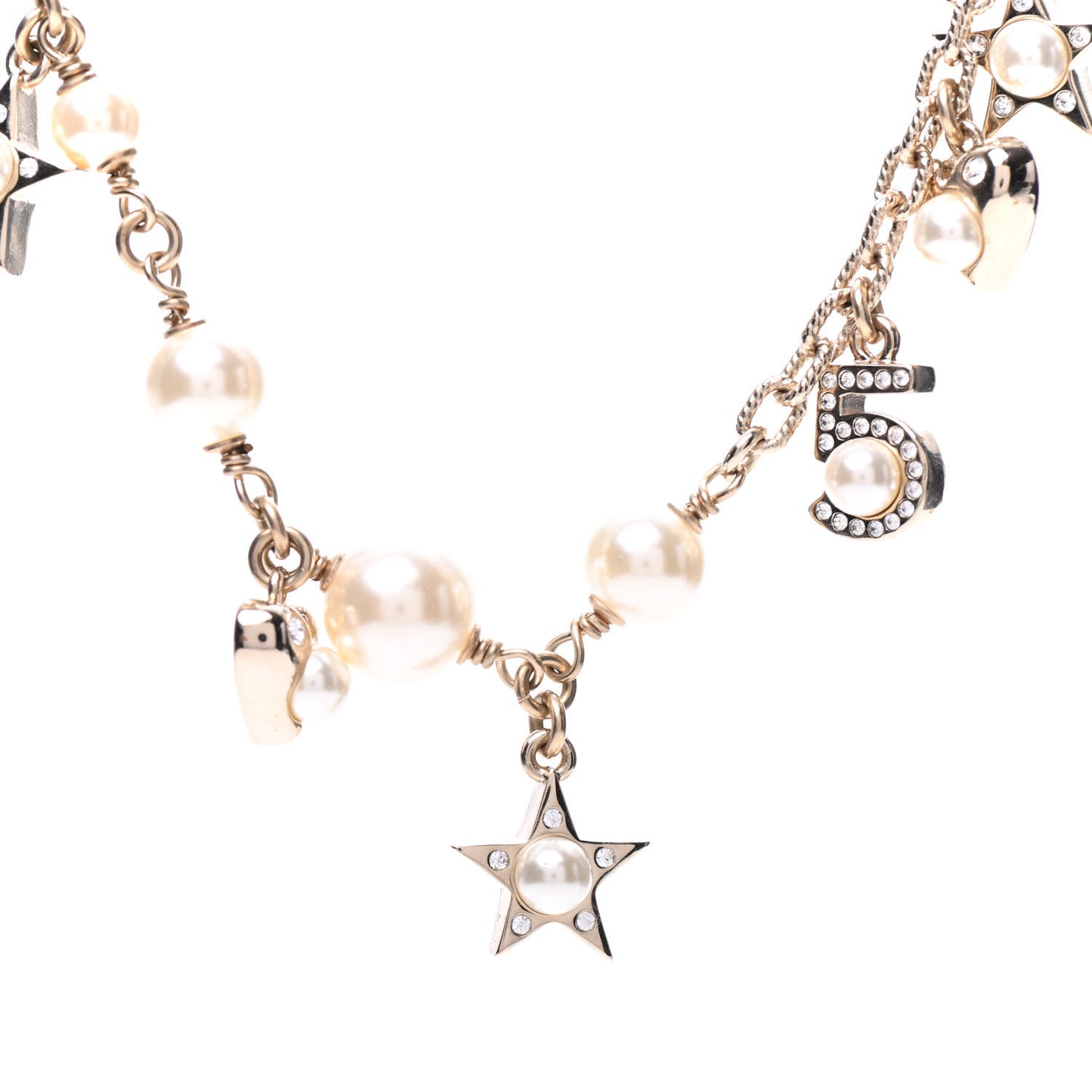 Crystal Pearl Star CC Short Necklace Silver