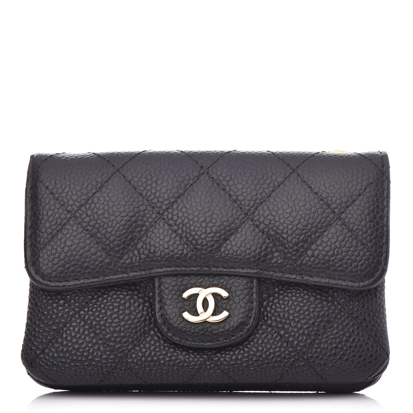 Caviar Quilted Zip Card Holder Black
