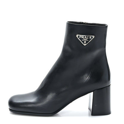 Prada Vitello Metal Triangle Logo Zip 65mm Boots 38 Black 1 of 6