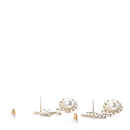 Chanel Crystal Pearl Pearls Coronation CC Drop Earrings Gold 3 of 5