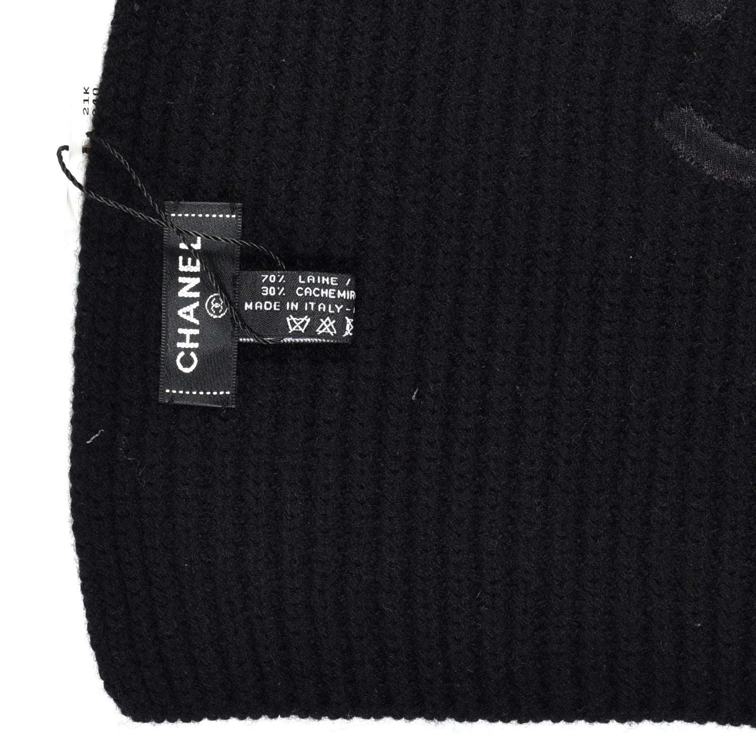Chanel Wool Cashmere CC Scarf Black White 5 of 5