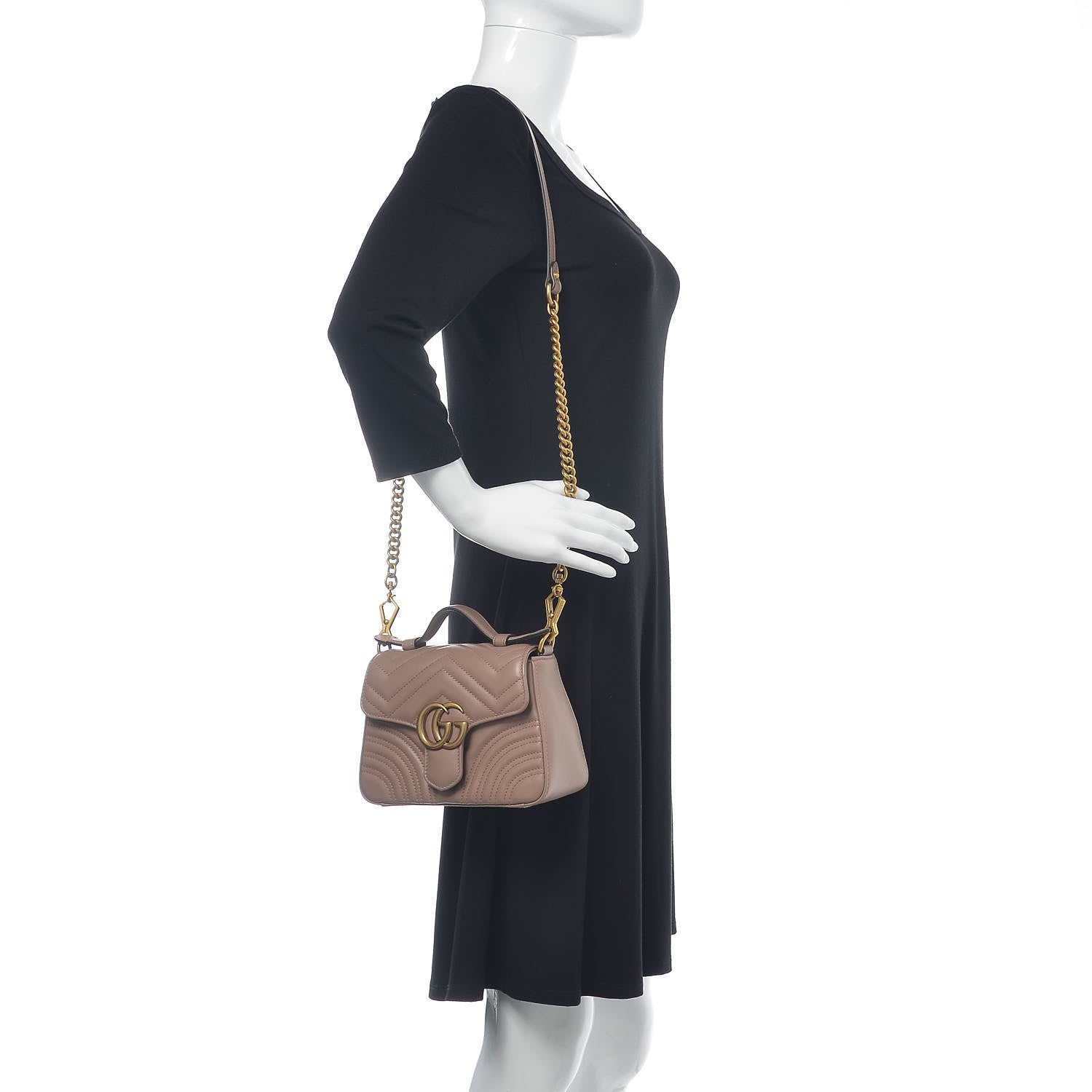 Gucci Calfskin Matelasse Mini GG Marmont Top Handle Shoulder Bag Porcelain Rose 2 of 9