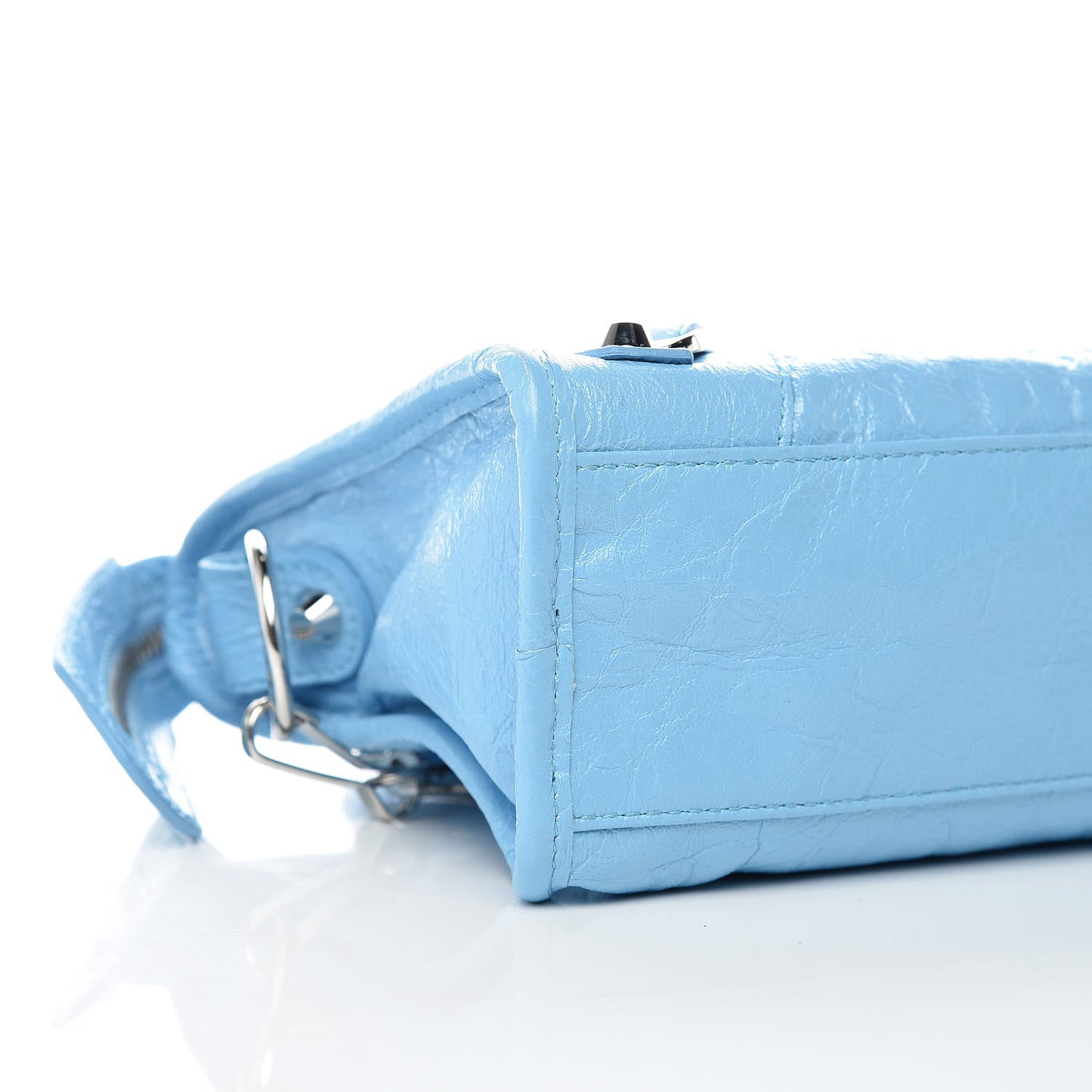 Agneau Classic Silver Hardware Mini City Logo Strap Baby Blue Black