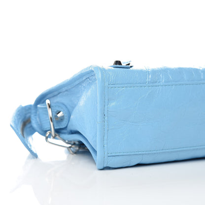 Balenciaga Agneau Classic Silver Hardware Mini City Logo Strap Baby Blue Black 8 of 9