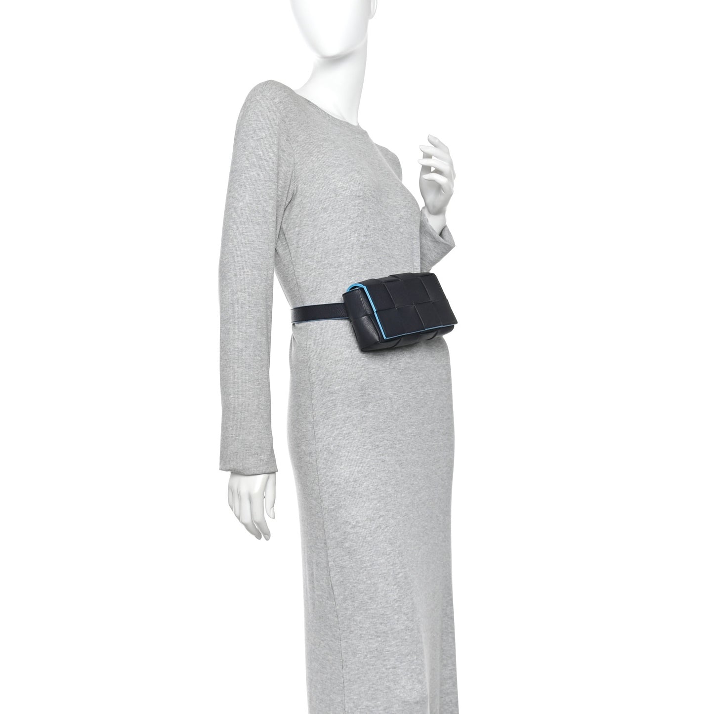 Grained Calfskin Intrecciato Cassette Belt Bag Deep Blue Pool