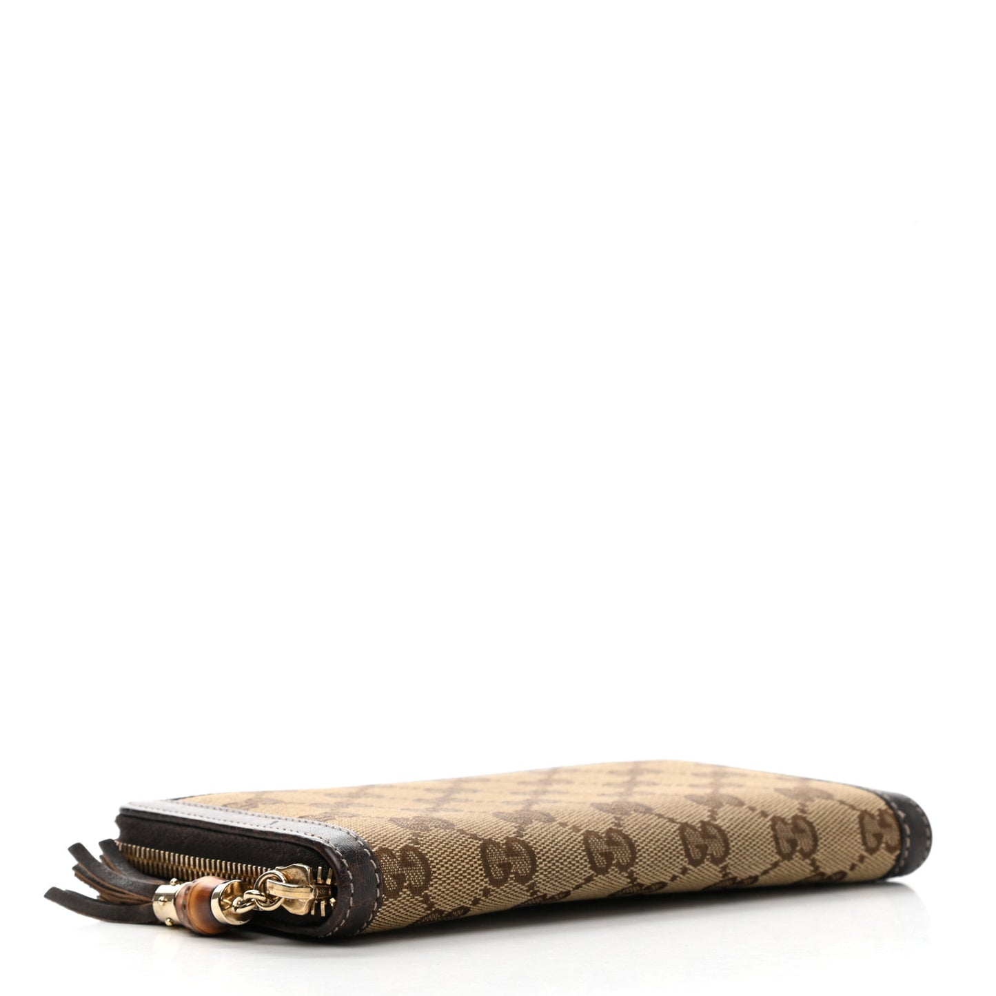 Monogram Calfskin Bamboo Tassel Zip Around Wallet Beige Ebony Chocolate