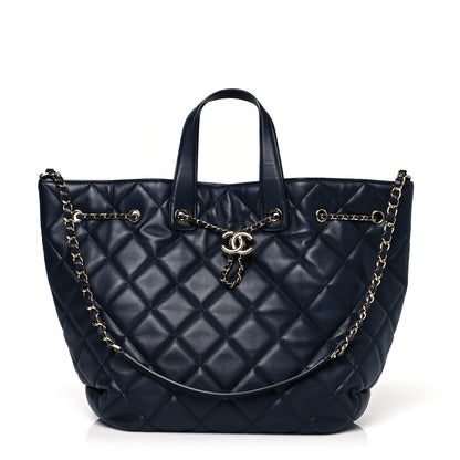 Chanel Lambskin Quilted CC Dweller Drawstring Tote Dark Blue 1 of 10