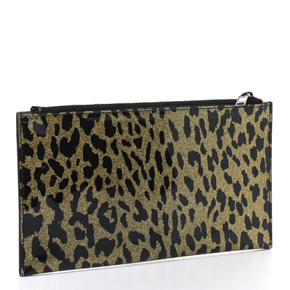 Saint Laurent Patent Glitter Leopard Monogram Zip Pouch Gold Black 3 of 7