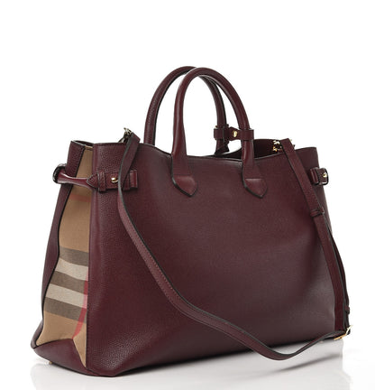 Burberry Derby Calfskin House Check Large Banner Tote Mahogany Red 4 of 10
