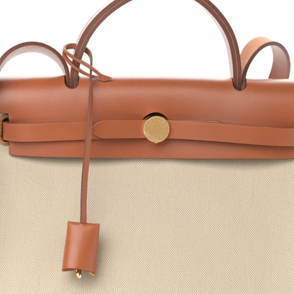 Hermes Military Toile Vache Hunter Toile Herbag Zip Retourne 31 PM Beton Fauve 9 of 12