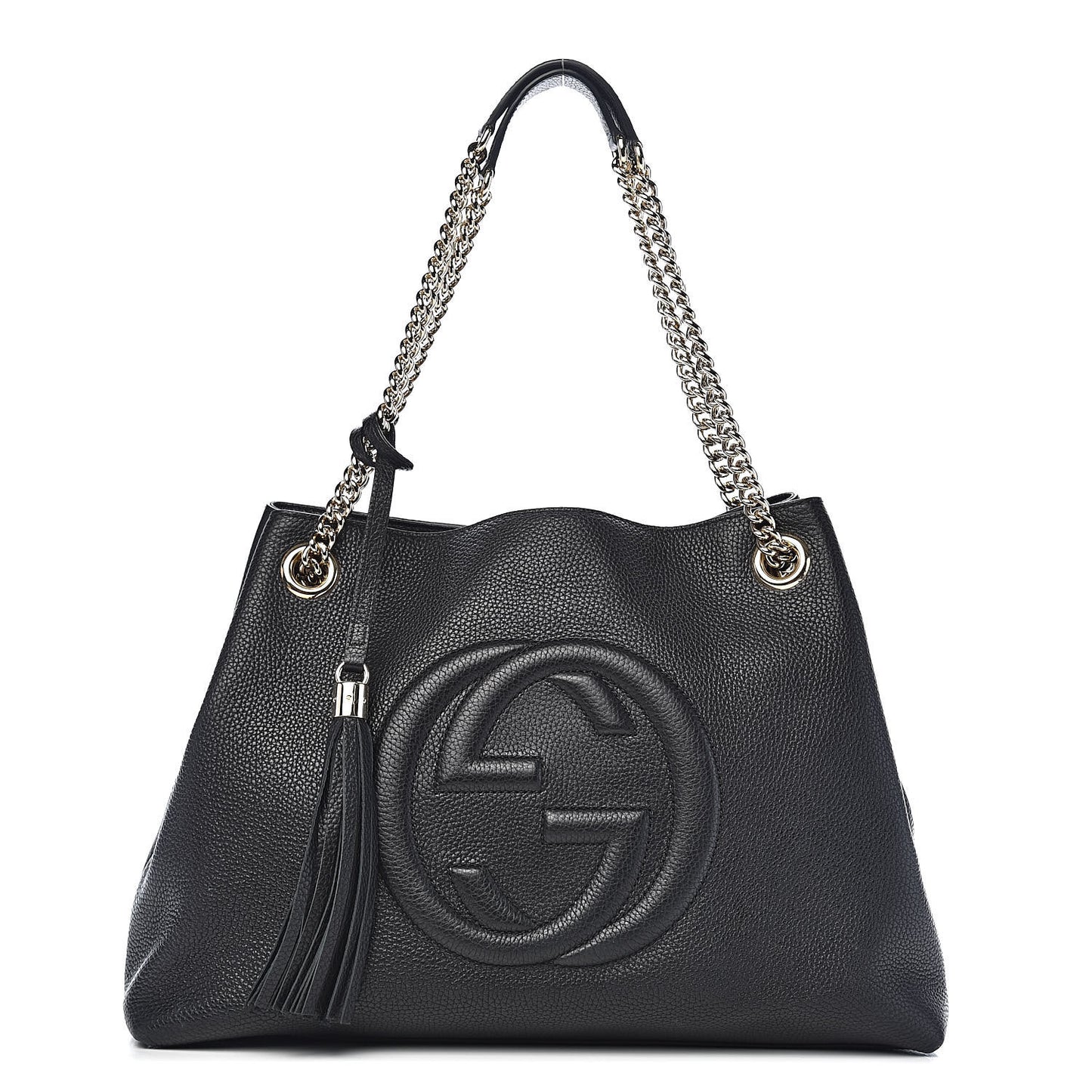 Pebbled Calfskin Medium Soho Chain Shoulder Bag Black
