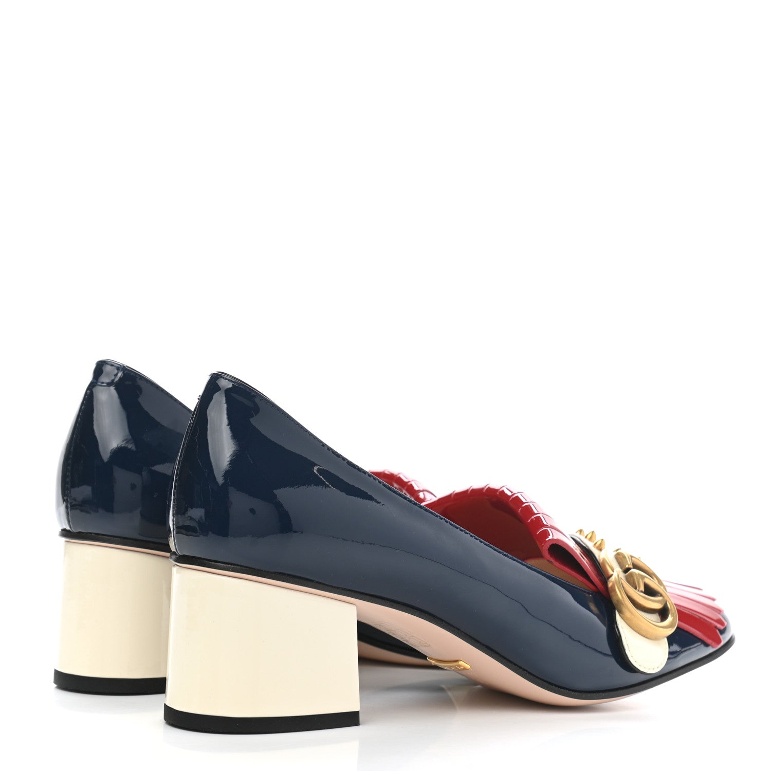 Gucci Vernice Studded GG Marmont Fringe 50mm Loafer Pumps 38 Blue Agata Hibiscus Red Mystic White 4 of 10