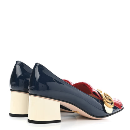 Gucci Vernice Studded GG Marmont Fringe 50mm Loafer Pumps 38 Blue Agata Hibiscus Red Mystic White 4 of 10
