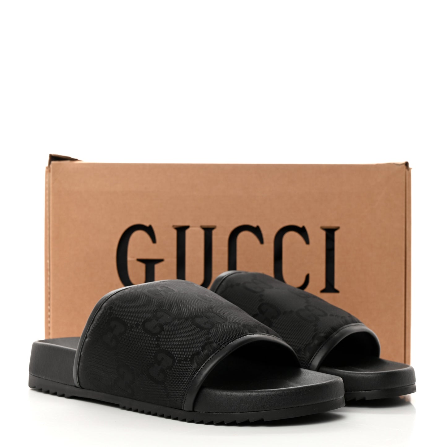 Econyl Nylon Demetra GG Monogram Mens Off the Grid Slide Sandals 12 Black