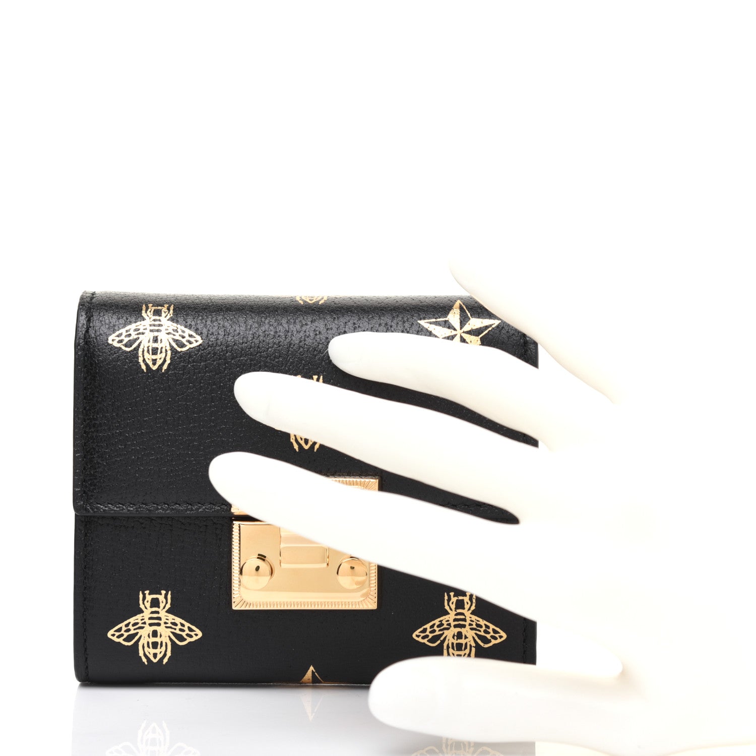 Gucci Calfskin Bee Star Print Padlock Wallet Black 1 of 13