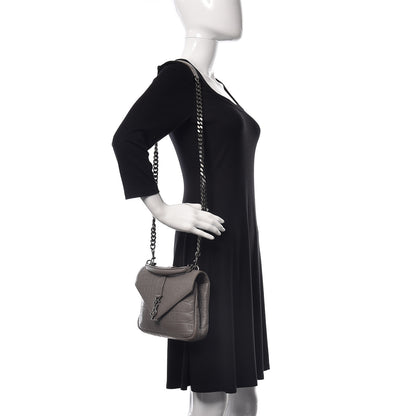 Saint Laurent Calfskin Crocodile Embossed Medium College Monogram Satchel Gray 2 of 9