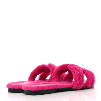 Hermes Woolskin Oran Sandals 37 Rose Fuchsia 5 of 16