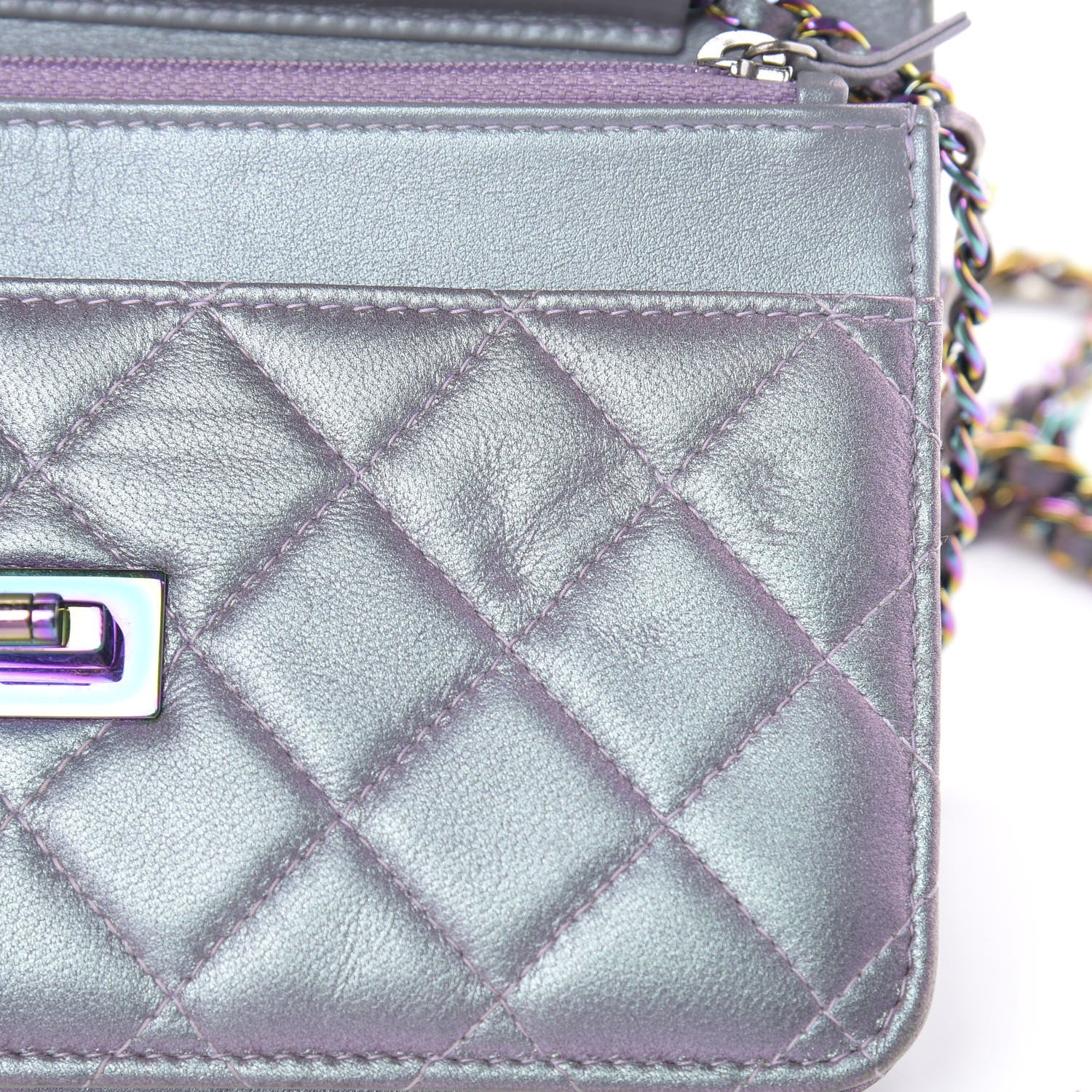 Chanel Iridescent Lambskin Quilted Reissue Wallet On Chain WOC Light Purple 14 of 15