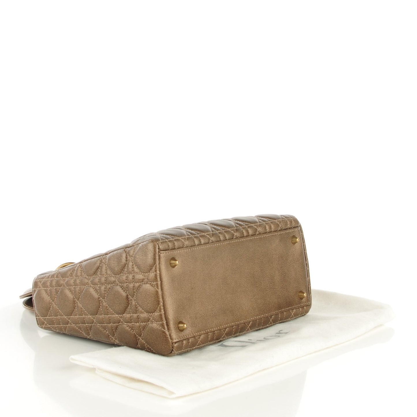 Metallic Lambskin Cannage Medium Lady Dior Bronze