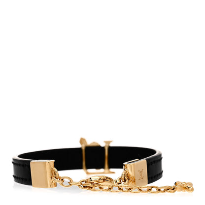 Louis Vuitton Calfskin Crystal Iconic Flower Bracelet Black Gold 3 of 5