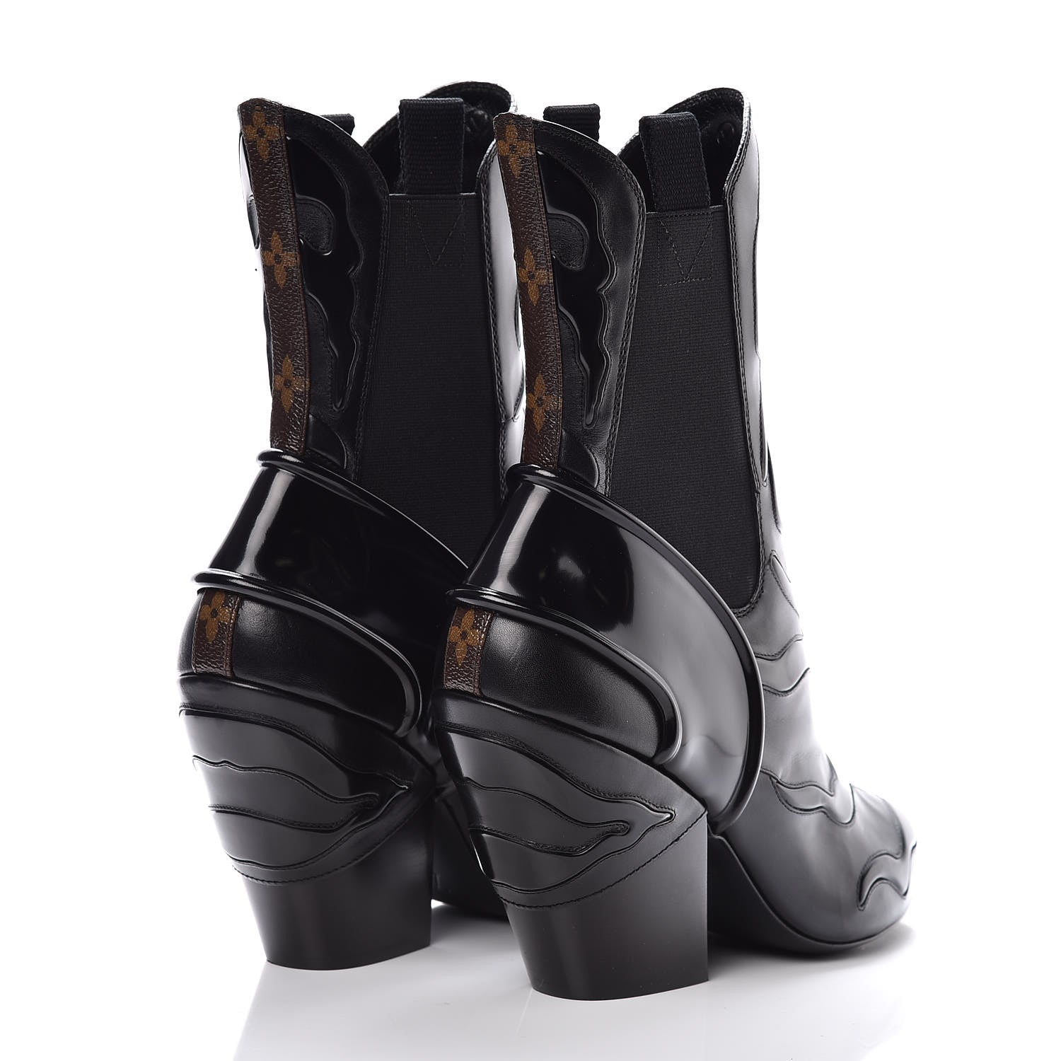Louis Vuitton Calfskin Patent Monogram Fireball Ankle Boots 38.5 Black 4 of 8
