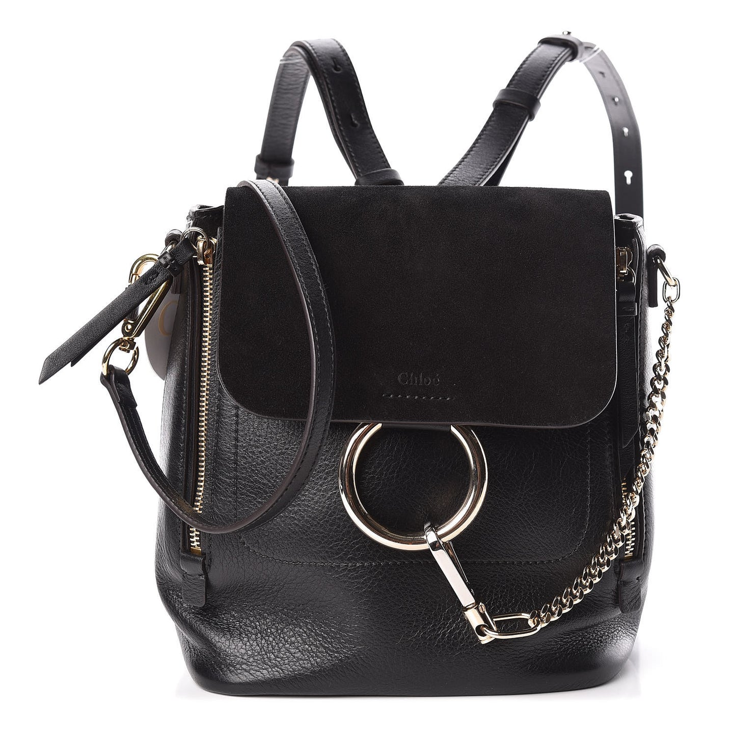 Suede Calfskin Small Faye Backpack Black