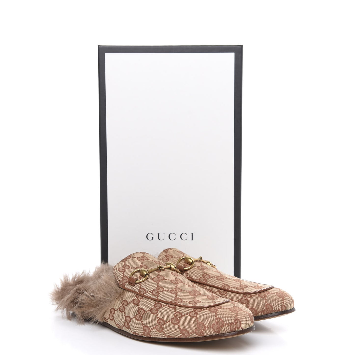GG Monogram Fur Mens Princetown Slippers 10 Beige Ruggine Rust