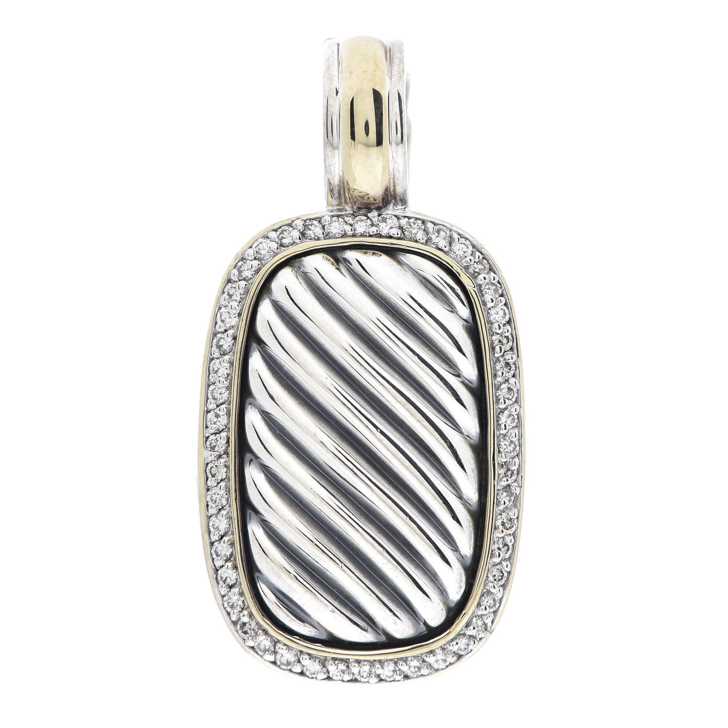 Sterling Silver 18K Yellow Gold Diamond Sculpted Cable Enhancer Pendant