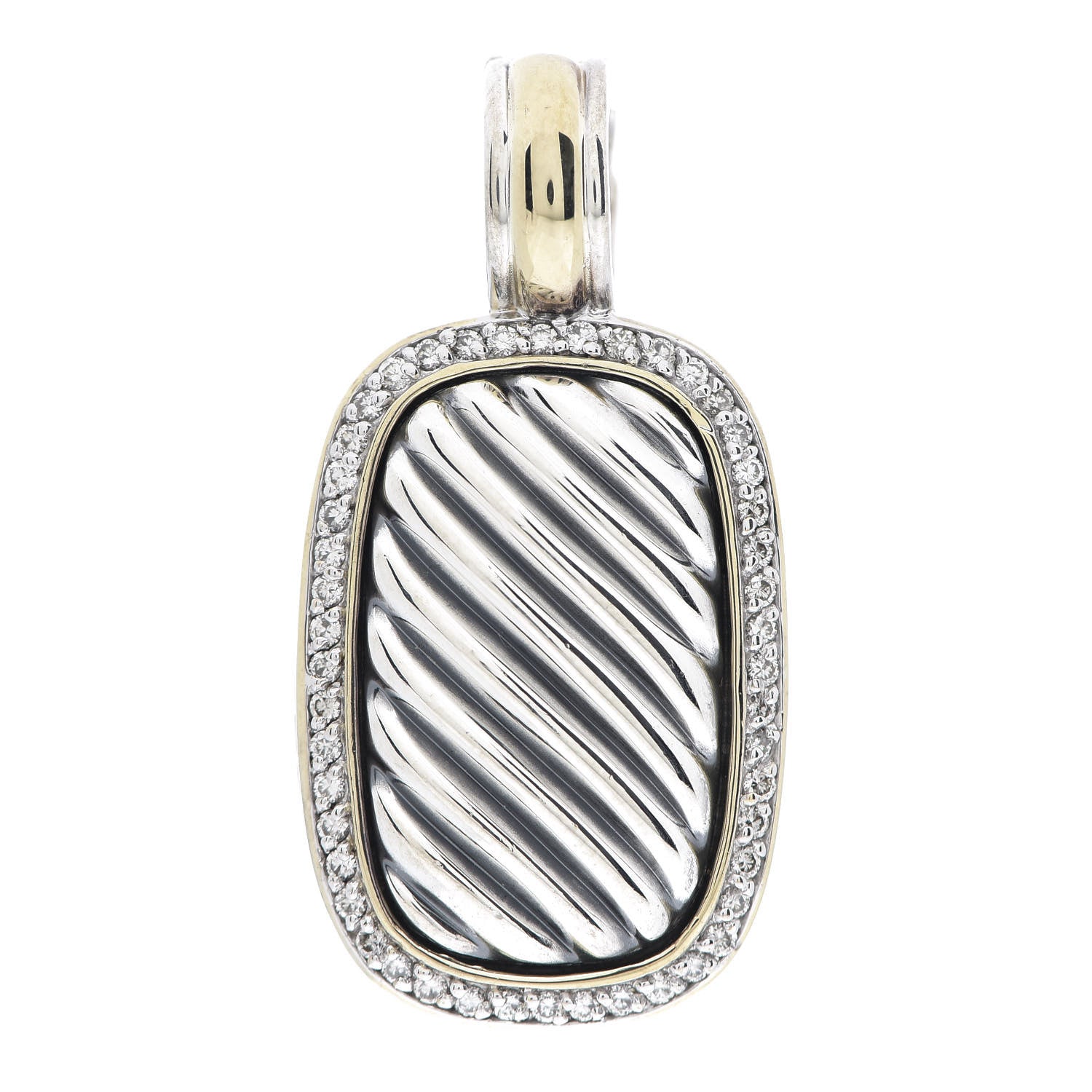 David Yurman Sterling Silver 18K Yellow Gold Diamond Sculpted Cable Enhancer Pendant 1 of 3