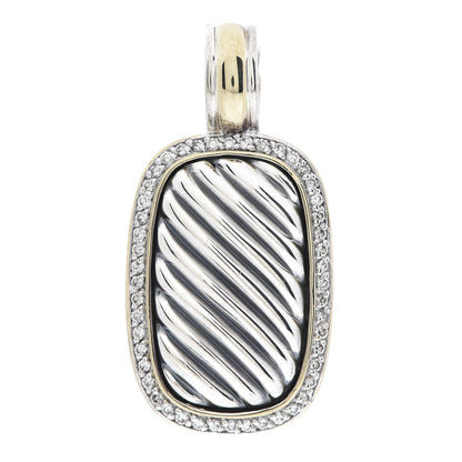 David Yurman Sterling Silver 18K Yellow Gold Diamond Sculpted Cable Enhancer Pendant 1 of 3