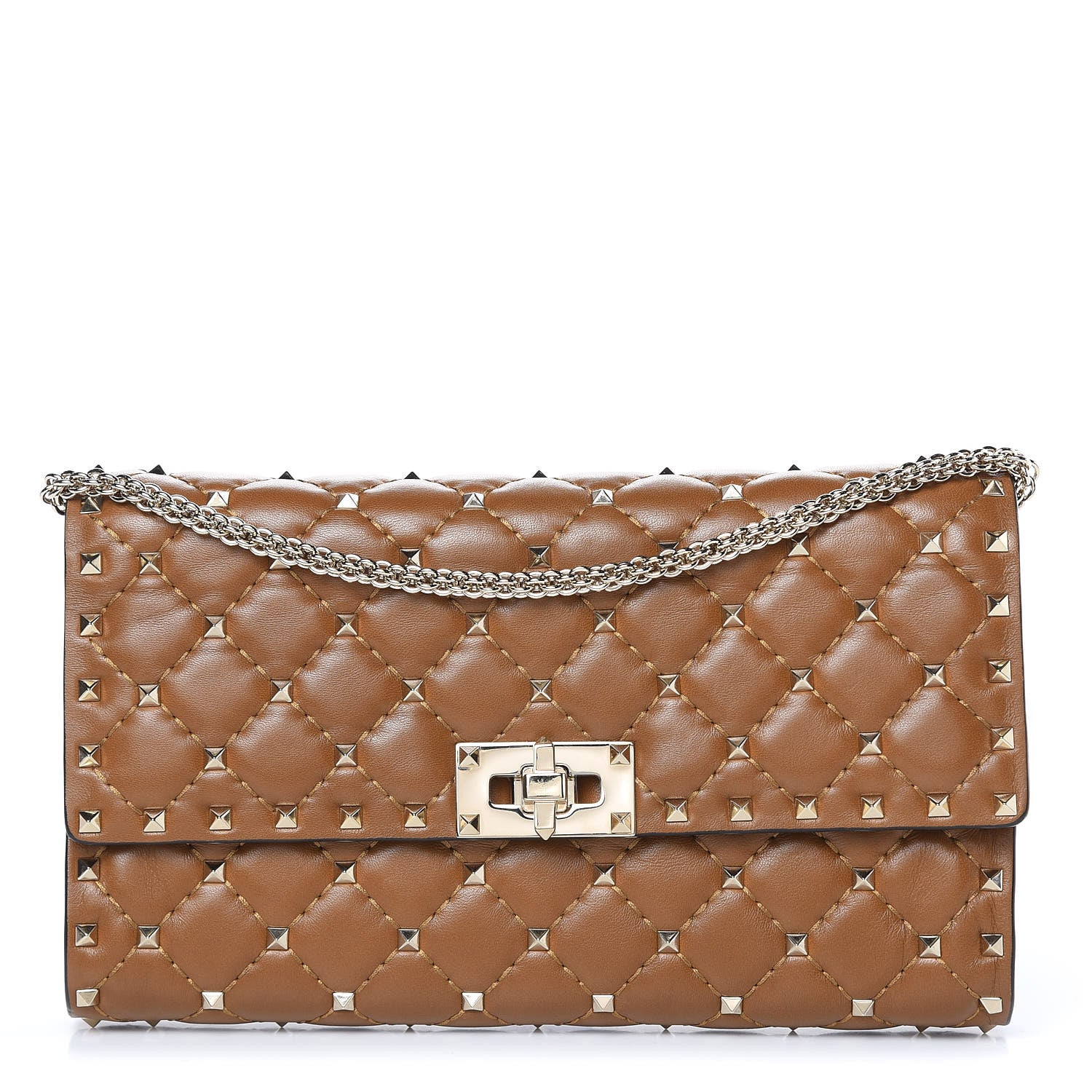 Valentino Garavani Nappa Rockstud Spike Wallet On Chain Bright Cognac 1 of 12