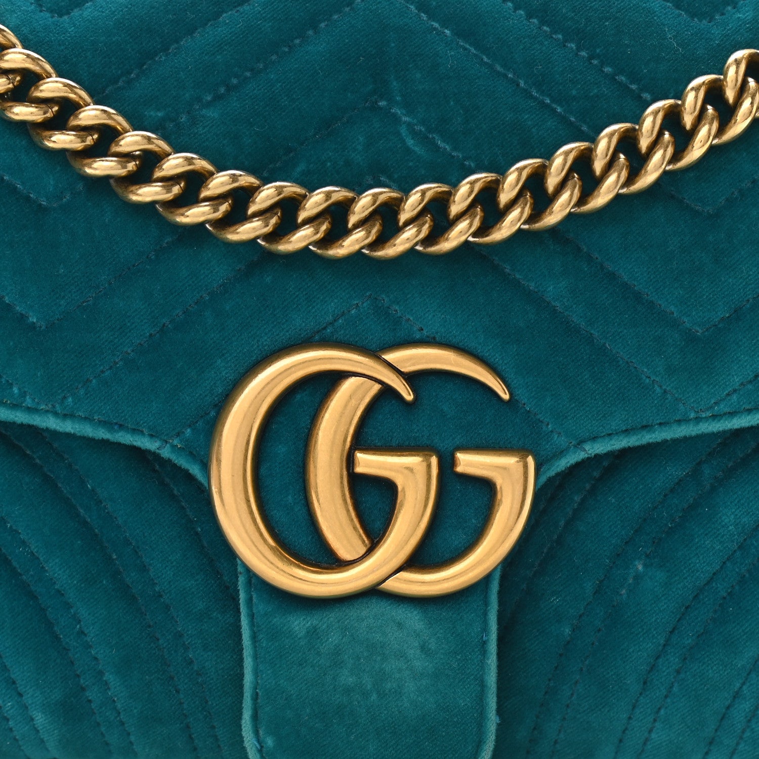 Gucci Velvet Matelasse Small GG Marmont Shoulder Bag Pavone Cyan 10 of 15