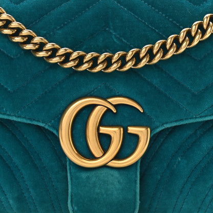 Gucci Velvet Matelasse Small GG Marmont Shoulder Bag Pavone Cyan 10 of 15