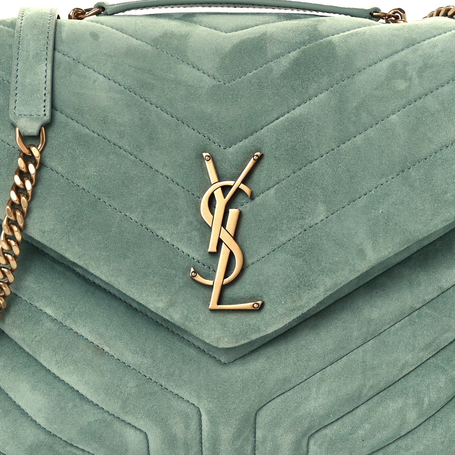 Suede Y Quilted Monogram Medium Loulou Chain Satchel Deep Green