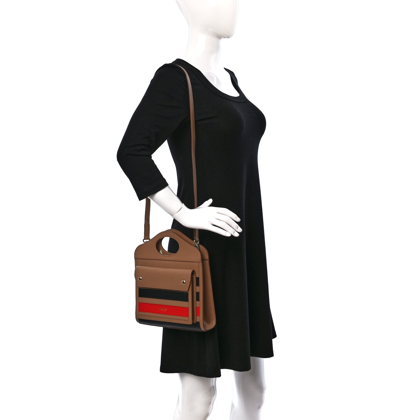 Smooth Calfskin Striped Mini Pocket Bag Camel