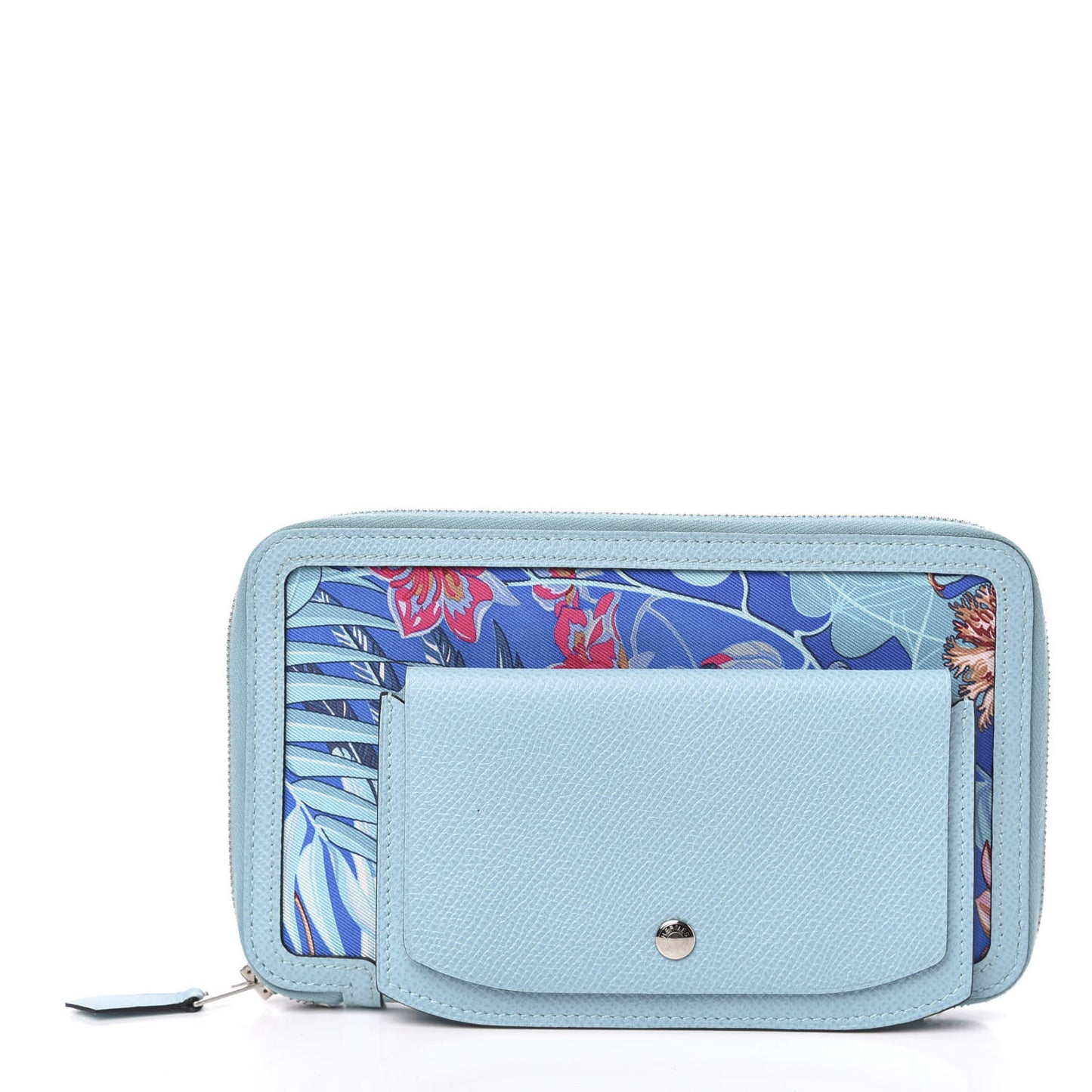 Epsom Printed Silk Flamingo Party Soie-Cool Wallet Mykonos Bleu Atoll