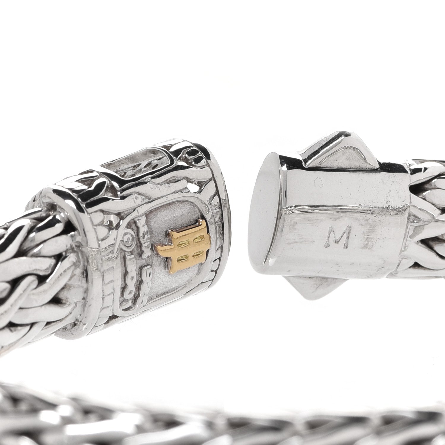 John Hardy Sterling Silver 18K Yellow Gold Diamond 11mm Classic Chain Bracelet 4 of 5
